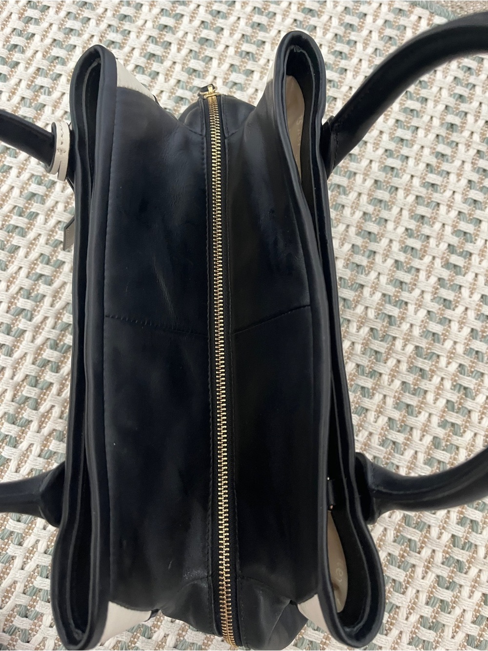 kate spade Black and Cream Leather Top-Handle Satchel - Picture 9 of 14